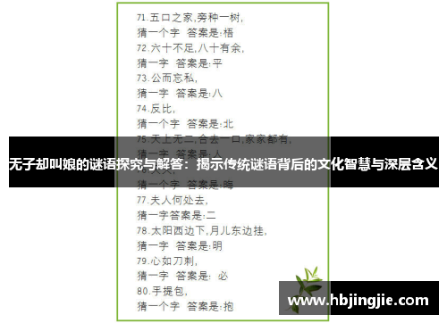 无子却叫娘的谜语探究与解答:揭示传统谜语背后的文化智慧与深层含义 无子却叫娘的谜语探究与解答:揭示传统谜语背后的文化智慧与深层含义